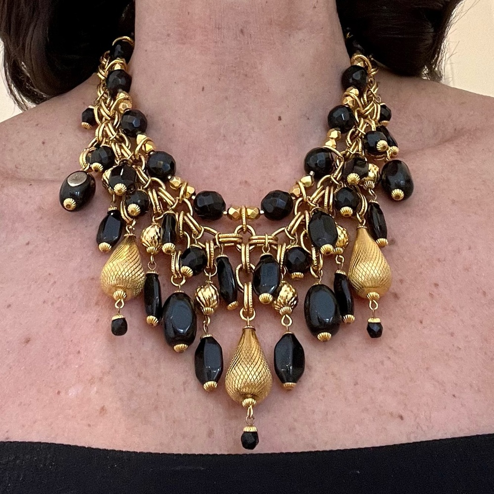 Vintage Signature Barrera Black and Gold Princess Necklace